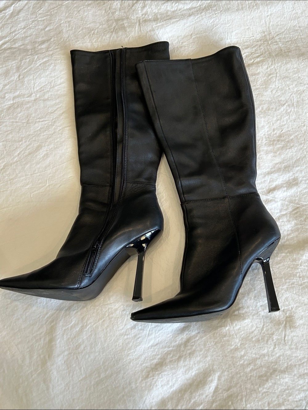 Steve Madden Black Pointed-Toe Mid-Calf Stiletto Boots